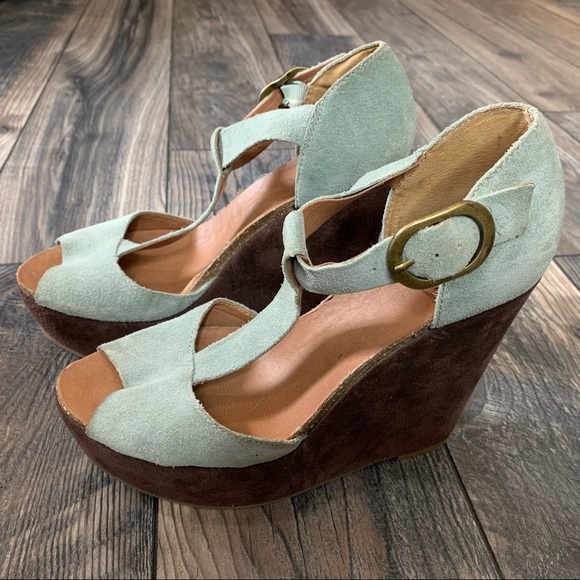 Lucky Brand Shoes - LUCKY BRAND Suede Wedge Sandals Leather Heels 7.5